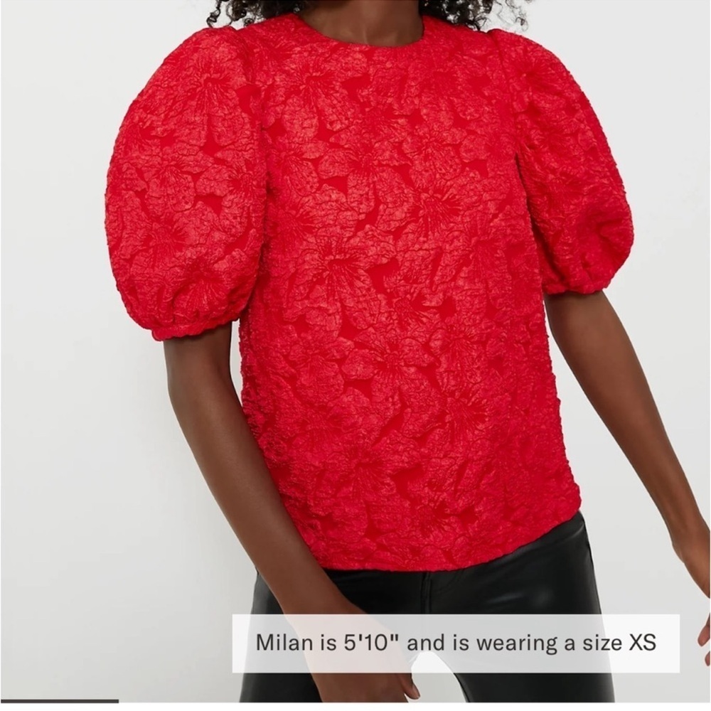Hyacinth House Red Jacquard Noelle Blouse puff sleeve  XXL